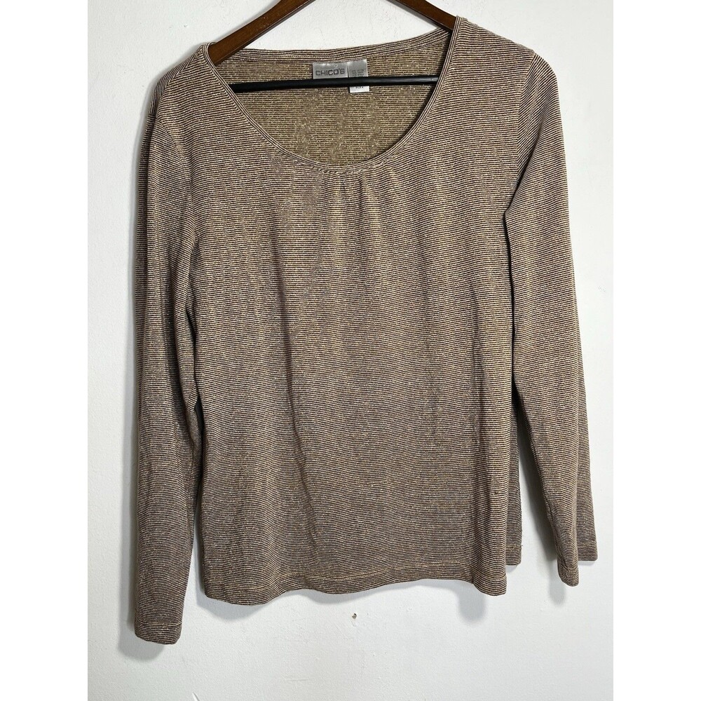 Chicos Striped Metallic Sand Beige Tones Linen Womens 2 US L (13)